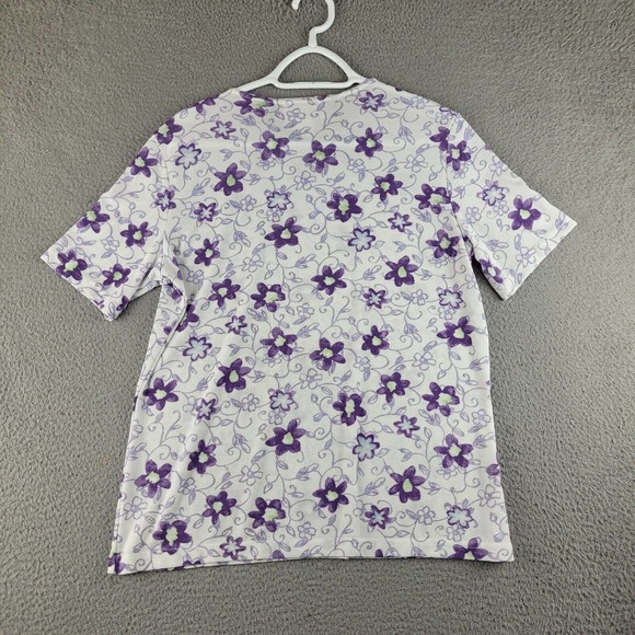 Vue Point Shirt Womens Large White Purple Floral Classiccore Grandmacore Tee - Picture 6 of 9